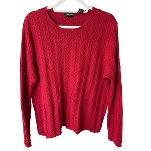 Jeanne Pierre Vibrant Red Cable Knit Sweater Size M Lightweight Cozy Classic